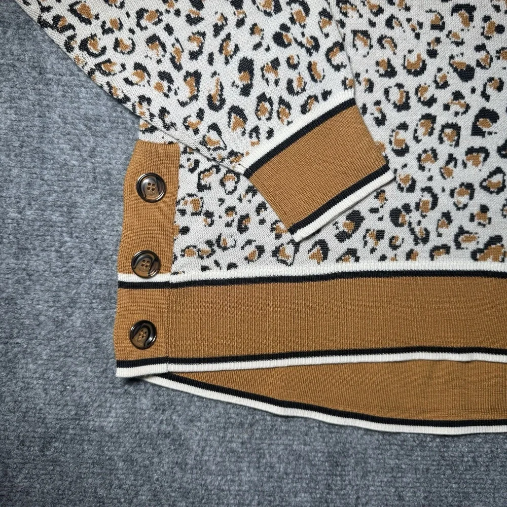 Veronica Beard Leopard Cheetah Print V-neck Pullover Sweater S Merino Wool Blend - Picture 2 of 13